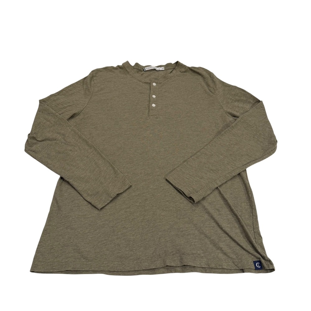 Criquet‎ Mens Long Sleeve Henley Shirt Olive Green Cotton Slub Size Large Cotton